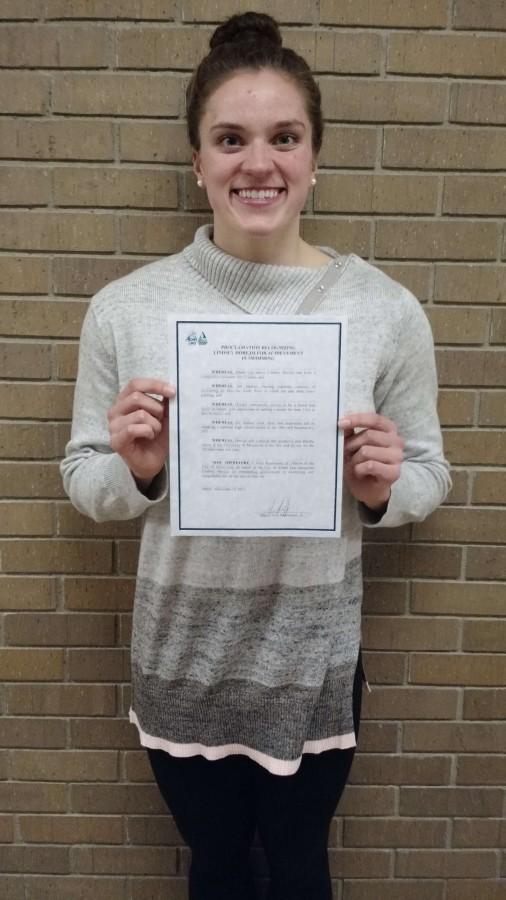 Lindsey Horejsi (12) received a certificate of recognition from Mayor Rassmussen during tonight's city council meeting