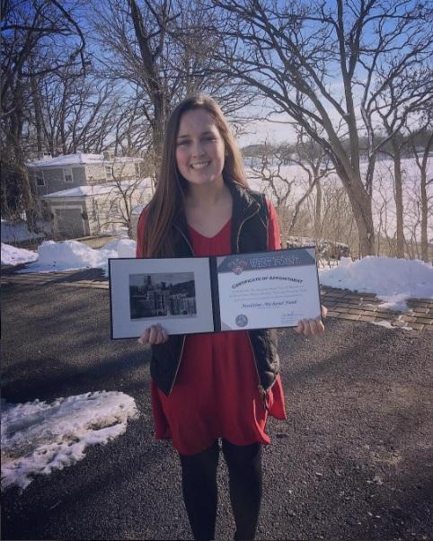 Maddy Funk holding her certificate of appointment to the United States Military Academy. She received her acceptance letter in February. “All of my hard work has paid off.” Funk said. Photo Submitted