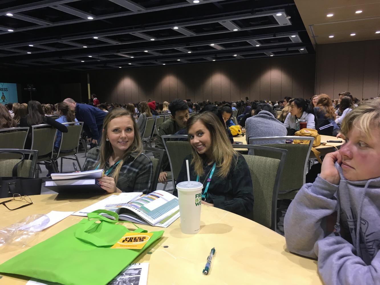 Publication members Alexis Ringoen, senior, and Ellie Aldrich, junior, working hard at the Seattle Journalism Convention. “I learned how to create a stronger and more positive classroom,” said Aldrich. Photo Submitted