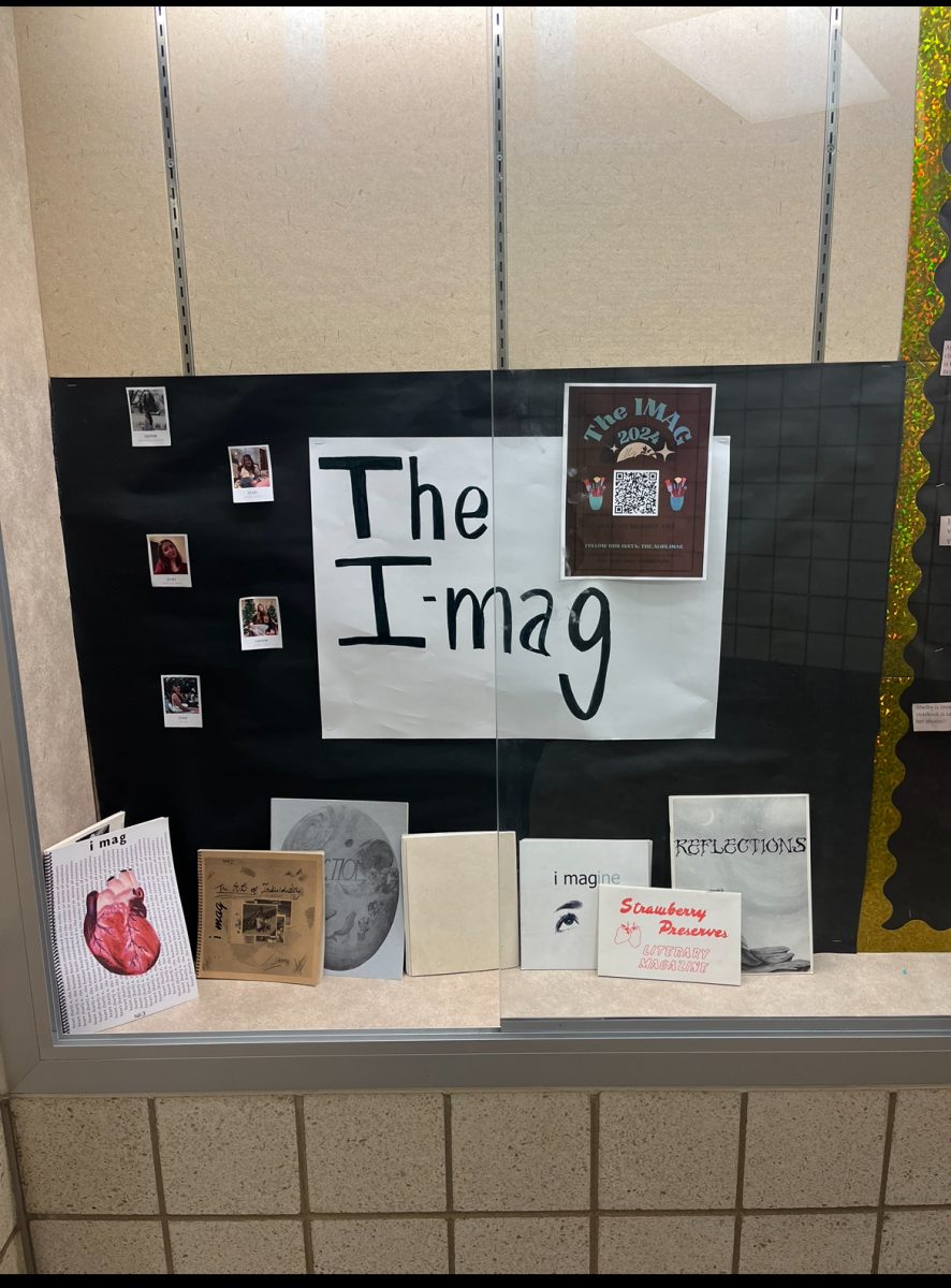The Imag display case located outside of the upper E House has past Imags for students to see. Most English teachers also have copies of the literary magazine in their classrooms