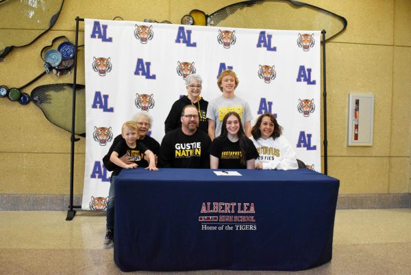Addison Dirkes and family after college signing to Gustavus. 
