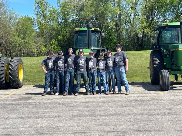 On Friday, May 10th students participated in bring your tractor to school day. Pictured above is Ian Christenson (09), Chet Hansen (12), Bowen Jensen (12), Devin Distad (09), Jackson Bosser (09), Charles Williams (10), Owen Hansen (10) and Wade Juveland (10).