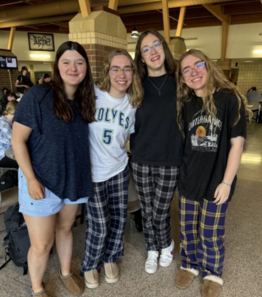 On Monday, May 6th ALHS students participated in pajama day. Students pictured are Sophie Quam (11), Kaitlyn Griffith (11), Alexia Conley (11) and Claire Griffith (11). 