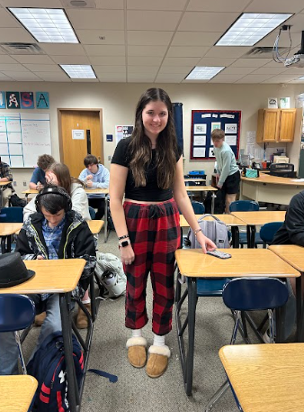 On Monday, May 6th ALHS students participated in pajama day. Student pictured is Maya Richards (11). 
