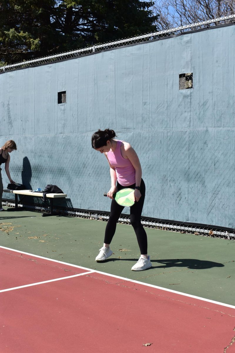 Senior Rosa Corey-Gruenes getting ready for her big win in pickleball. 